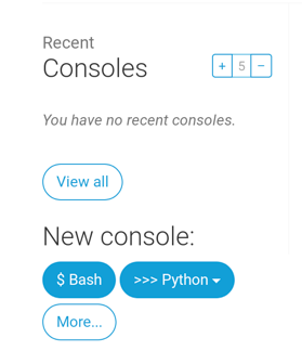 Der 'New Console"-Abschnitt auf der PythonAnywhere-Weboberfläche, mit einem Knopf für 'bash'