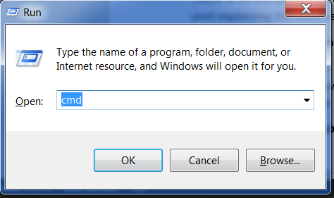 Type "cmd" in the "Run" window