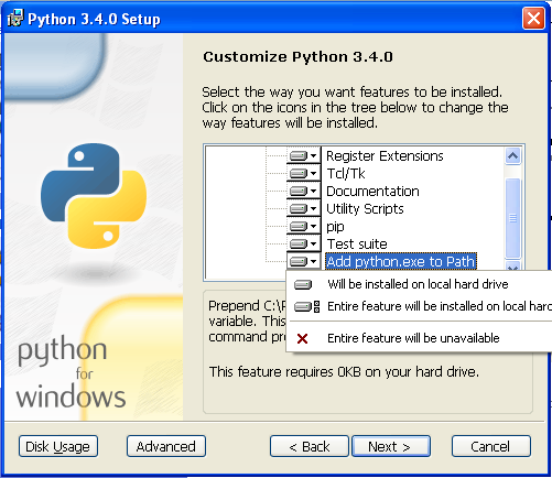 Add Python to the Path, older versions